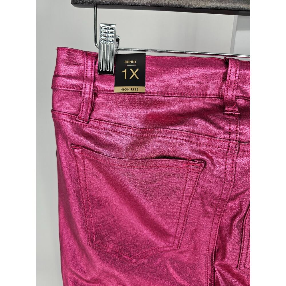 YMI Womens Sz 1X Skinny Leg Pants Bright Pink Shiny Sparkly Glitter Y2K NEW - Picture 4 of 5